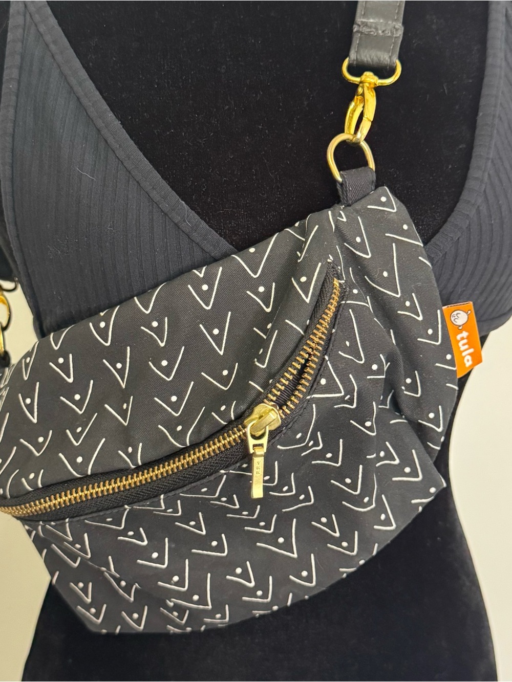 Tula Black & White Patterned Crossbody Bag with Gold Hardware